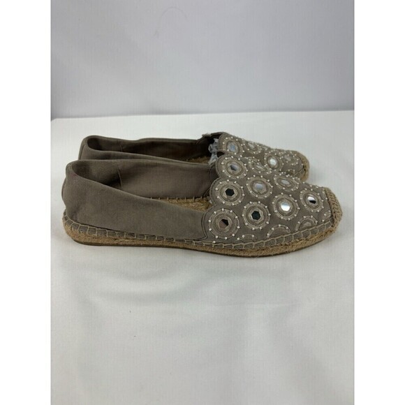 Tory Burch Yasmin Flats Espadrilles Grey Suede 7 Mirror Accents - Picture 6 of 11